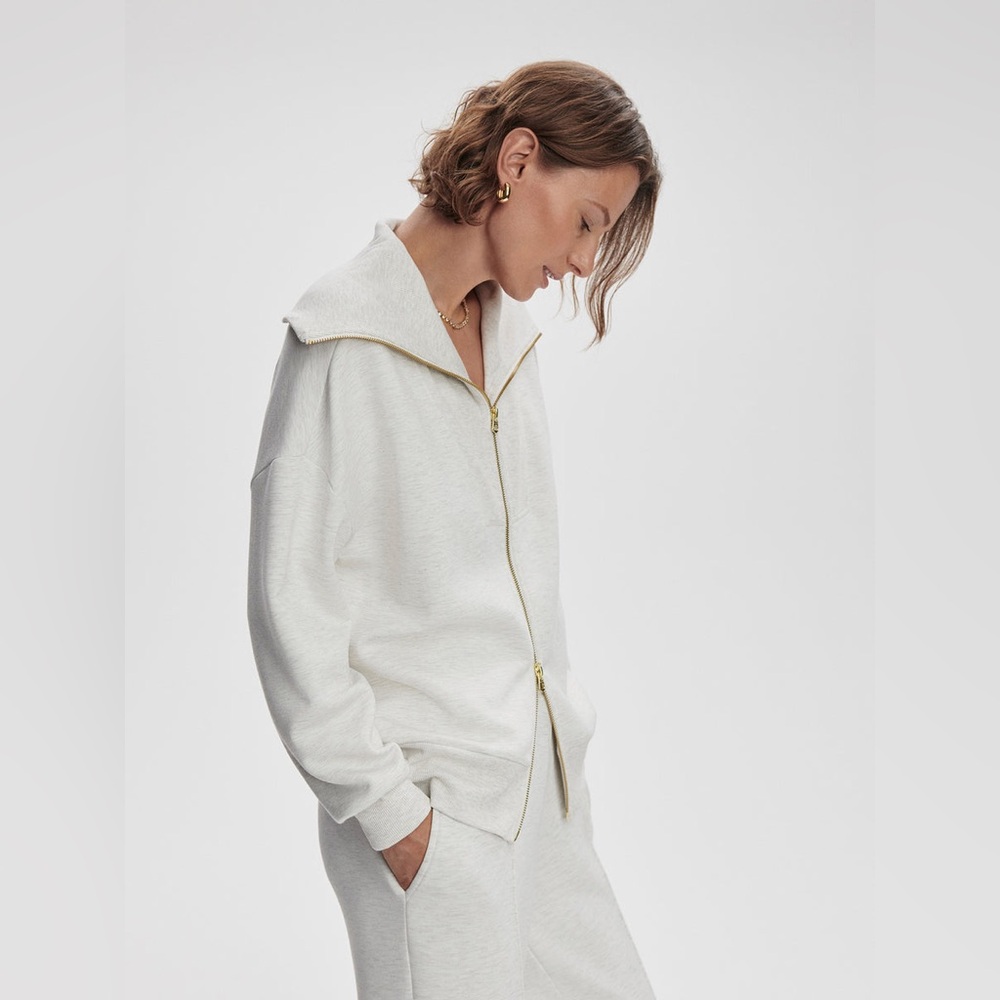 Varley Halley Zip-Through Sweat in Ivory Marl - Picture 3 of 10